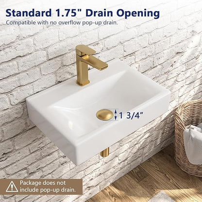 DeerValley 18x12 Inch Wall Mounted Bathroom Sink, White Ceramic Rectangular Vessel Sink with Faucet Hole, Art Sink, DV-1WS0128
