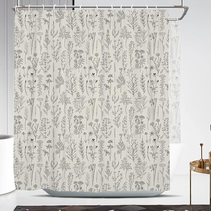 Coxila Vintage Floral Shower Curtain Extra Wide Large Long Clawfoot Tub Wrap Around Flower Retro Farmhouse Rustic Botanical Spring Country Cottage Bathroom 180 x 70 Inch Polyester Fabric 31 Pack Hooks