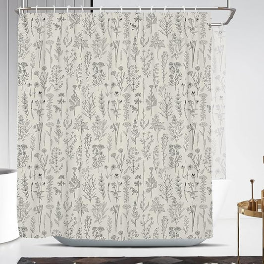 Coxila Vintage Floral Shower Curtain Extra Wide Large Long Clawfoot Tub Wrap Around Flower Retro Farmhouse Rustic Botanical Spring Country Cottage Bathroom 180 x 70 Inch Polyester Fabric 31 Pack Hooks