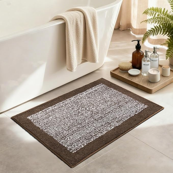 36x24 Large Bathroom Rugs Washable Non Slip, Brown Bath Mat for Bathroom Floor Tub, Soft Absorbent Quick Dry Mats for Shower, Bathtub,Home Decor