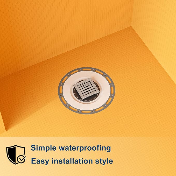 Neodrain 4" Brushed Square Shower Drain with Removable Grate & Drain Key | 304 Stainless Steel Floor Drain , PVC Bonding Flange Base with Anti-Wicking Fabric, for Low Profile Shower Pan