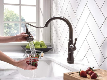 DELTA FAUCET Cassidy VoiceIQ Single-Handle Touch Kitchen Sink Faucet with Pull Down Sprayer, Alexa and Google Assistant Voice Activated, Smart Home, Lumicoat Polished Nickel