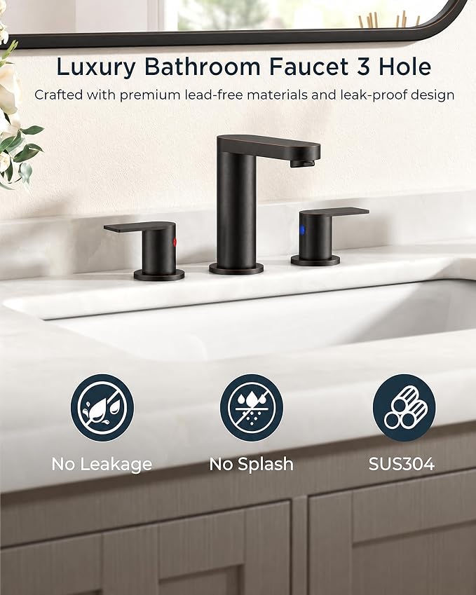 FORIOUS Bathroom Faucet 3 Hole 8" Widespread for Vanity Oil Rubbed Bronze | Two Handles Bathroom Sink Faucet with Pop-up Drain and cUPC Lines, Fits 6-12 Inch 3 Hole Install, for RV Laundry and Basin