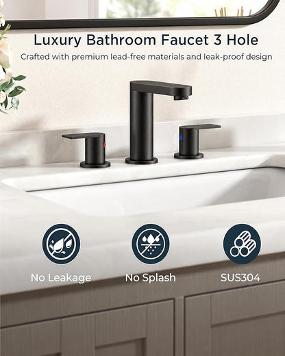 FORIOUS Bathroom Faucet 3 Hole 8" Widespread for Vanity Oil Rubbed Bronze | Two Handles Bathroom Sink Faucet with Pop-up Drain and cUPC Lines, Fits 6-12 Inch 3 Hole Install, for RV Laundry and Basin