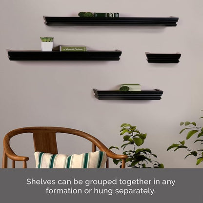 MELANNCO Floating Crown Molding Shelves for Bedroom, Living Room, Bathroom, Kitchen, Nursery, Set of 4, Black