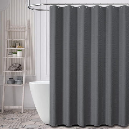 Extra Wide Waffle Shower Curtain 256 GSM 180"x72" Charcoal Grey | 180 Inch Wide, Thick Cloth, Weighted Hem, Water Repellent, Hotel Luxury Polyester Shower Curtain Set for Bathroom 32 Hooks