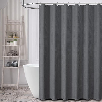 Extra Long Waffle Shower Curtain 256GSM Fabric 72x84 Charcoal Grey | 84 Inch Long, Thick Cloth, Weighted Hem, Water Repellent, Tall Hotel Luxury Polyester Shower Curtains for Bathroom 12 Hooks