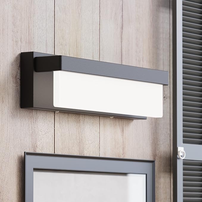 LED Bathroom Vanity Light Fixture Over Mirror 16.5 inch Modern Rectangle Black Matte Metal Lighting Bar 4000K Daylight Wall Sconce (Black)