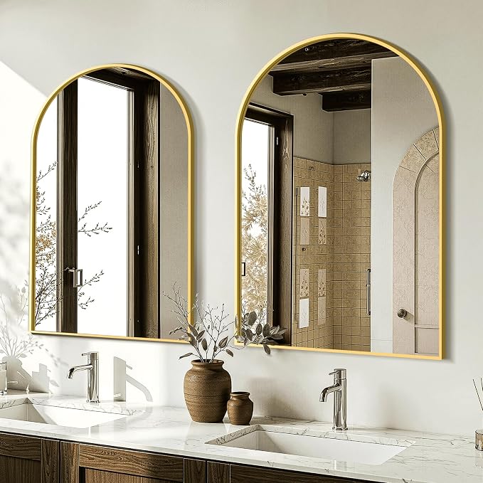 AMOISE Arched Bathroom Mirror for wall, 2 Pack 30"x20" Vanity Mirror, Gold | Metal Frame, HD Glass, Over Sink Mirror for Bathroom, Entryway, Living Room & Bedroom