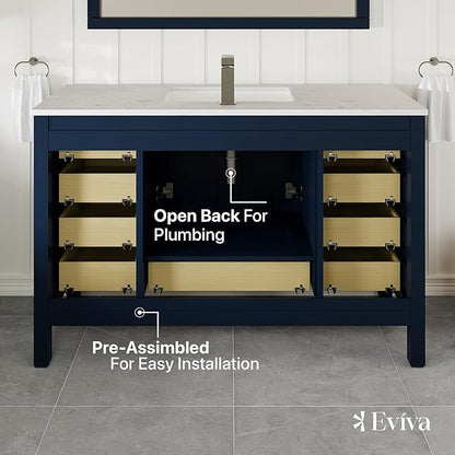 Eviva London 54 in Bathroom Vanities – 54 Inch Bathroom Vanity with Sink and Countertop, Gray Vanity Bathroom Sink Cabinet W/Quartz Countertop – Porcelain Single Sink Design for Modern Bathrooms