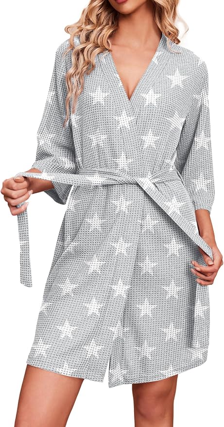 Ekouaer Robes for Women Waffle Knit Bathrobe Soft Lightweight Knee Length Loungewear S-XXL