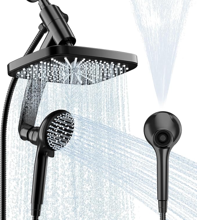 12 Inch High Pressure Rainfall Shower Head Combo,9 Settings Handheld Shower | Height/Angle Adjustable, 3 Spray Modes, Anti-leak, Built-in Magnetic Docking,Washing Jets,Holder, 59" Shower Hose, 1.75GPM