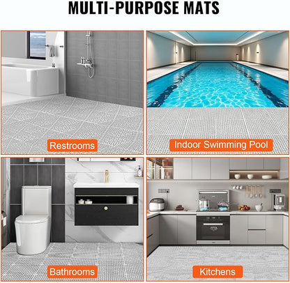 VEVOR Modular Interlocking Cushion, 50 Pack 12" x 12" Splicing Drainage Mats, Soft PVC Interlocking Drainage Floor Tiles, Non-Slip Drainage Holes for Restroom, Bathroom, Kitchen, Pool, Wet Areas, Gray | for Restroom Bathroom Kitchen Swimming Pools Wet ...