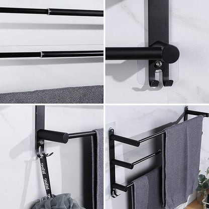 Towel Bars Freely Retractable 20-30 Inche Stainless Steel 304 Bath Towel Rack Strong 3M Adhesive Bathroom Wall-mounting Free mounting Hole-Installing washroom Kitchen Space Saving Black-3 Bars