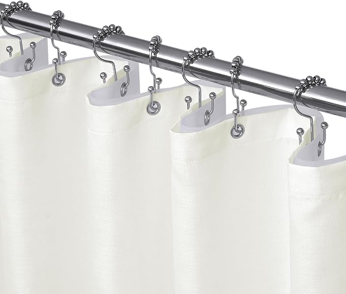 3 in 1 Shower Curtain Set, Cream Shower Curtain and Liner Set with 12 Double Sided Shower Curtain Hooks, Cloth Shower Curtains for Bathroom,Waterproof, 72" W*72" H