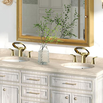 Gold Bathroom Faucet 3 Hole, 8 Inch Widespread Gold Faucets 2-Handle for Bathroom Vanity Sink with Adjustable Spout, with Supply Line, for 6 to 12 in Sink