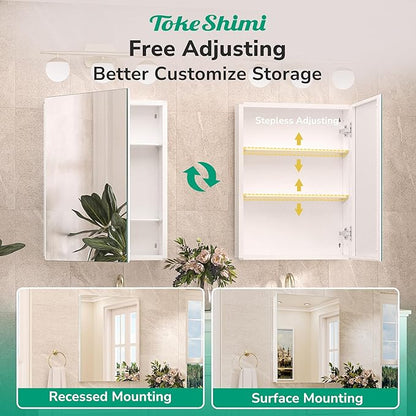 TokeShimi 60x32 Bathroom Medicine Cabinet with Mirror Tempered, Aluminum White Mirrored Medicine Cabinet Recessed or Surface Mount with Adjustable Storage Metal for Modern Farmhouse