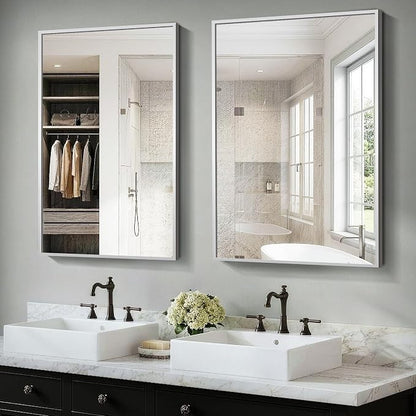 Bathroom Vanity Mirror for Wall 2Pack 36"x24" Bathroom Mirror for Over Sink | HD Shatterproof Glass, Rectangular Metal Frame, Horizontally or Vertically, Mirror for Bathroom, Living Room, Entryway,Silver
