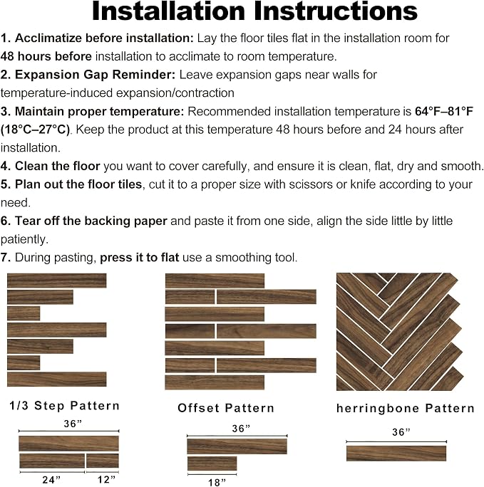 Hilarious Peel and Stick Vinyl Floor Tiles, Rustic Walnut Wood 36 PCS 54 Sq.Ft Waterproof Floor Stickers Self Adhesive Vinyl Flooring Stick on Floor Tiles Vinyl Plank Bathroom, Kitchen, Living Room RV
