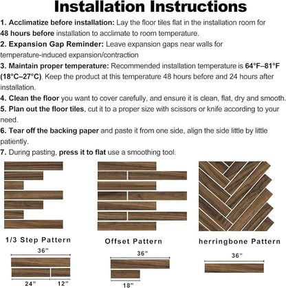 Hilarious Peel and Stick Vinyl Floor Tiles, Rustic Walnut Wood 36 PCS 54 Sq.Ft Waterproof Floor Stickers Self Adhesive Vinyl Flooring Stick on Floor Tiles Vinyl Plank Bathroom, Kitchen, Living Room RV
