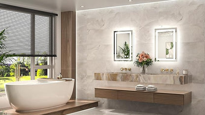 TETOTE LED Bathroom Mirror 16 x 24 Inch Brighter Light up Mirror for Bathroom Vanity, Front and Backlit Lighted Anti-Fog Wall Mirror with Lights, 3-Color Dimmable, Waterproof, Tempered Glass