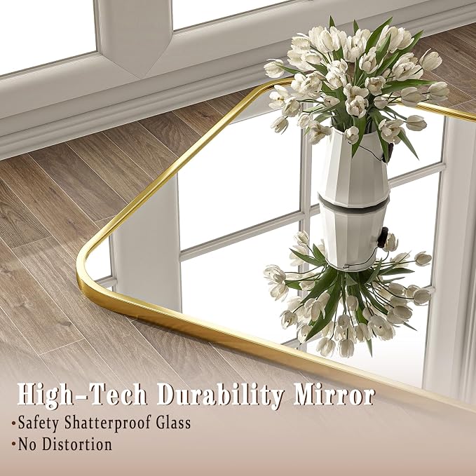 30x48 Inch Gold Bathroom Vanity Mirror for Over Sink | Rectangle Wall Mirror for Bathroom with Round Corner, Hangs Horizontally Vertically for Living Room, Bedroom as Home Decor