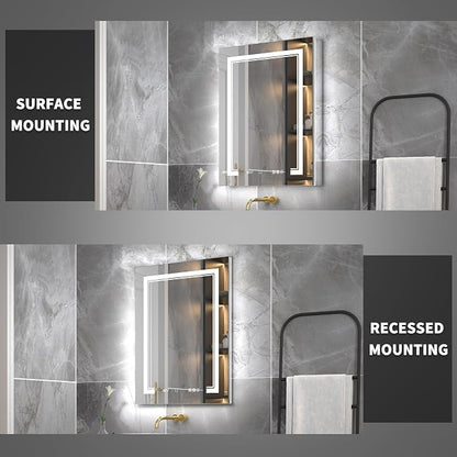 24x32-Inch Lighted Medicine Cabinet with Mirror,Removable 5X Magnificer | GFCI 1800W Outlet,Soft-Closed,Front&Backlit,Anti-Fog,Dimmable&Tunable,Sensor LED,Recessed/Surface,Adjustable Shelves