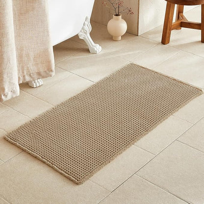 TYUU Waffle Bath Mat, Boho Bathroom Rugs Non Slip Washable, 48x24 Khaki | Super Absorbent Quick Dry Bath Rug, Non-Slip Backing, Soft Waffle Boho Farmhouse Bathroom Mats, Tub, Shower & Home Decor