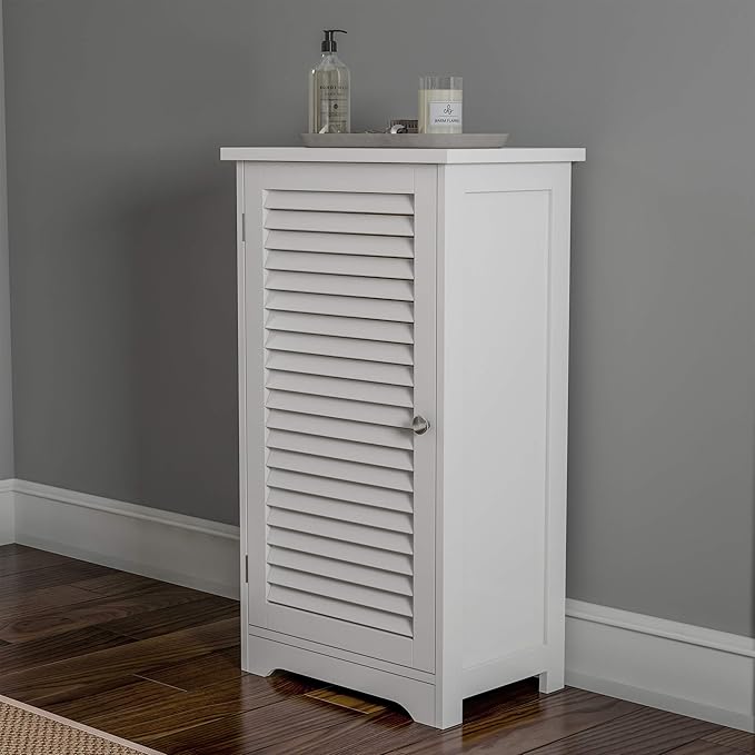 Lavish Home Bathroom Cabinet - Freestanding Storage Organizer for Towels or Laundry Room - Adjustable Shelf and Shutter Style Door (White)
