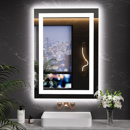 LOAAO 20"X28" LED Bathroom Mirror with Lights, UL Listed | Anti-Fog, Dimmable, 3 Color Temperature, Backlit + Front Lit, Memory Function, Tempered Glass