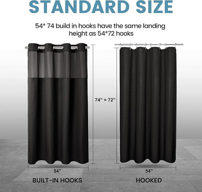 EUTXL Heavyweight Stall No Hook Shower Curtain with Snap in Liner,256GSM Waffle Weave Shower Curtains for Bathroom,54W x 74H,Black