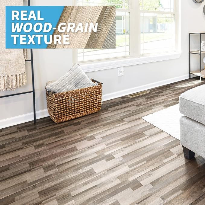 Art3d Wood Texture Peel and Stick Vinyl Floor Planks, 36-Pack, Aged Wood | Cover 54 sq.ft, Waterproof, Self-Adhesive, Scratch Resistant, Premium Vinyl, Ideal for Bedroom, Living Room, Kitchen, RV
