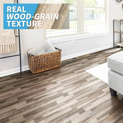 Art3d Wood Texture Peel and Stick Vinyl Floor Planks, 36-Pack, Aged Wood | Cover 54 sq.ft, Waterproof, Self-Adhesive, Scratch Resistant, Premium Vinyl, Ideal for Bedroom, Living Room, Kitchen, RV