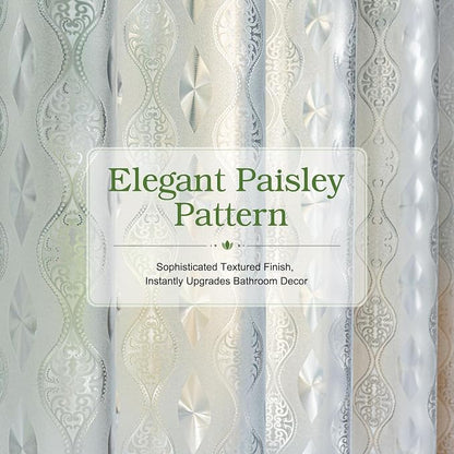 EurCross Long Translucent Textured Shower Curtain with 3 Heavy Duty Magnets, PVC-Free Excellent Hand Feel PEVA Frosted Paisley Pattern Design 110g/m2 Weighted Shower Curtain Liner Length 78 inch