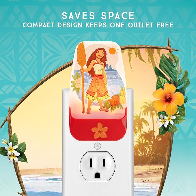 Disney Moana Plug in Night Light for Kids, LED Nightlight Plug into Wall | Dusk to Dawn Sensor, Birthday Gift for Girl Toddler Baby, Kids Room Bedroom Bathroom Nursery Essentials, UL Listed, 85993