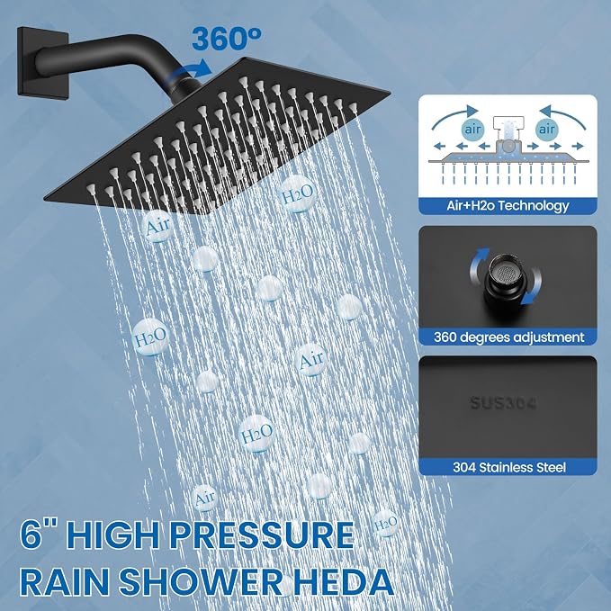 Airuida Shower Faucet Set,6 Inch Shower Valve Kit,Matte Black | Male Threads,Rough-in Valve Shower Trim Kit,Single Handle Control Shower Set