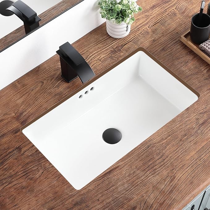 24 Inch Undermount Bathroom Sink Rectangular Undermount Sink White Ceramic Under Counter Bathroom Sinks with Flat Overflow Type (23.8"x 13.8")