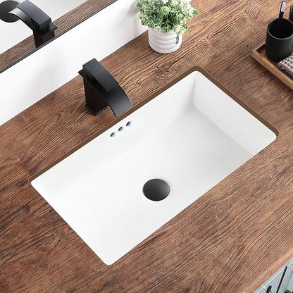 24 Inch Undermount Bathroom Sink Rectangular Undermount Sink White Ceramic Under Counter Bathroom Sinks with Flat Overflow Type (23.8"x 13.8")