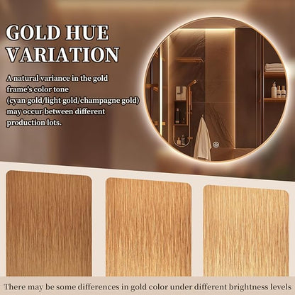 Niccy Round LED Bathroom Mirrors, Gold Framed Backlit Vanity Mirror, 28" | LED Smart Circle Mirror with 3 Color Lighting, Anti-Fog Lighted, IP65 Waterproof, Wall Mounted Bathroom Vanity