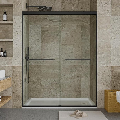 44-48" W x 72" H Sliding Shower Door, 6mm Tempered Glass with Square Rail, Double Sliding Design, Easy-Clean & Smooth Glide for Bathroom Remodel, Matte Black