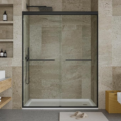 Double Sliding Shower Door 44-48 Inch W×72 Inch H Framed – Matte Black Aluminum Frame Bypass Shower Door with 8mm Tempered Glass, Easy Clean Coating for Bathroom