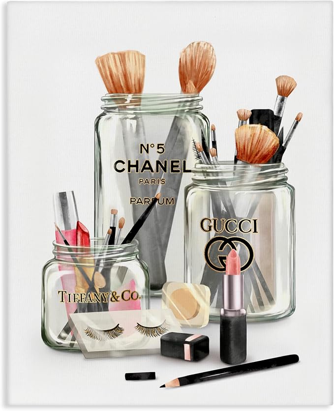 Glam Fashion Makeup in Jars, 16 x 20 Inch Canvas Wall Art | Stupell Industries · By Ziwei Li · Ready to hang · Chic decor for bedroom · vanity · or dressing room · Made in USA