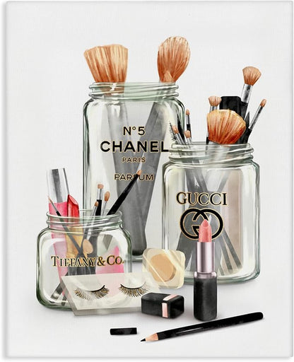 Glam Fashion Makeup in Jars, 16 x 20 Inch Canvas Wall Art | Stupell Industries · By Ziwei Li · Ready to hang · Chic decor for bedroom · vanity · or dressing room · Made in USA