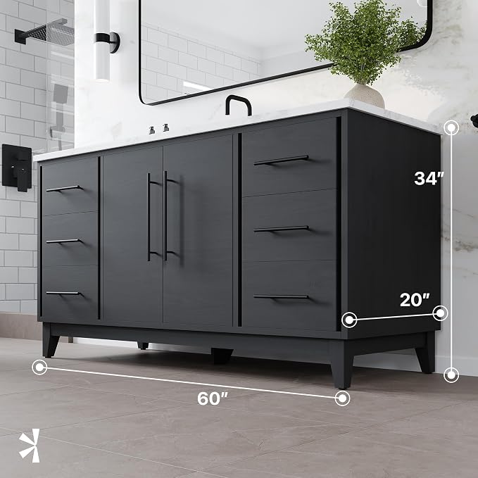 Graham 60 in. Blackwood Single Sink Bath Vanity with Arabescato Engineered Stone Top and Undermount Porcelain Sink