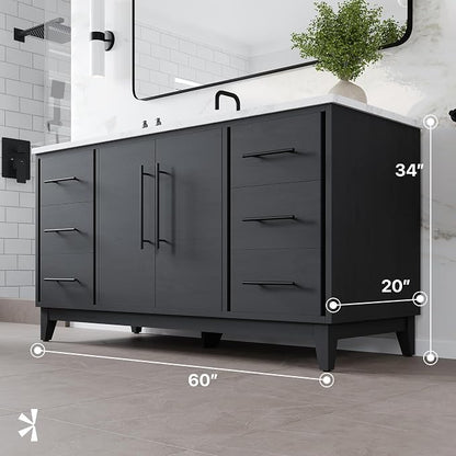 Graham 60 in. Blackwood Single Sink Bath Vanity with Arabescato Engineered Stone Top and Undermount Porcelain Sink