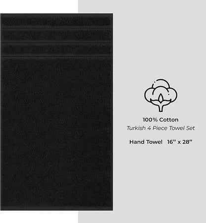American Soft Linen Luxury Hand Towels for Bathroom, 600 GSM Heawy Weight 16x28 Size 100% Cotton Turkish 4 Piece Hand Face Towel Set, Black Hand Towels