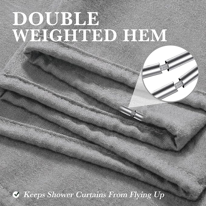 Seasonwood Grey Linen Shower Curtain Farmhouse Bathroom Decor 72x72 Inches | Boho Bathroom Decor,12 Sturdy Stainless Steel Sliding Hangers,Rustic Country Style,Linen Shower Curtains for Bathroom