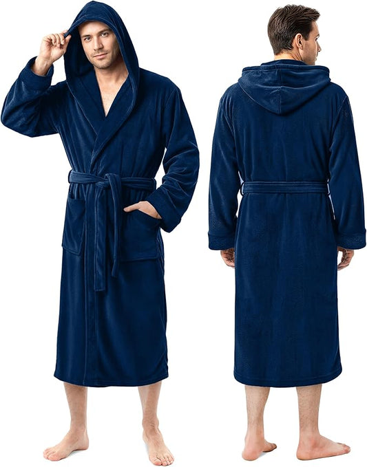 NY Threads Mens Robe with Hood, Luxury Plush Fleece Hooded Mens Bathrobe, Spa Bath Robe for Men