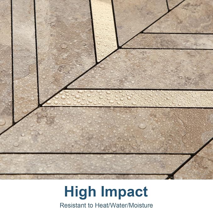 Yipscazo 10-Sheet Herringbone Backsplash Peel and Stick Tile, Beige Stone Mixed Metal Gold PVC Stick on Backsplash for Kitchen, Waterproof Self Adhesive Wall Tile for Bathroom