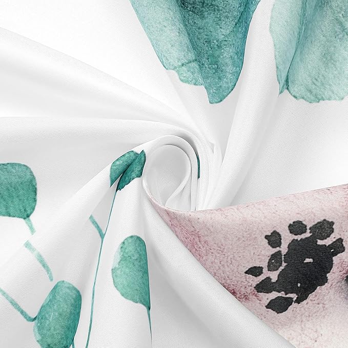 Teal Beige Watercolor Floral Fabric Shower Curtain, 72x78 | Waterproof Fabric, Modern Minimalist Floral Print, Machine Washable, Rustproof Grommets, Fade Resistant, for Bath Home